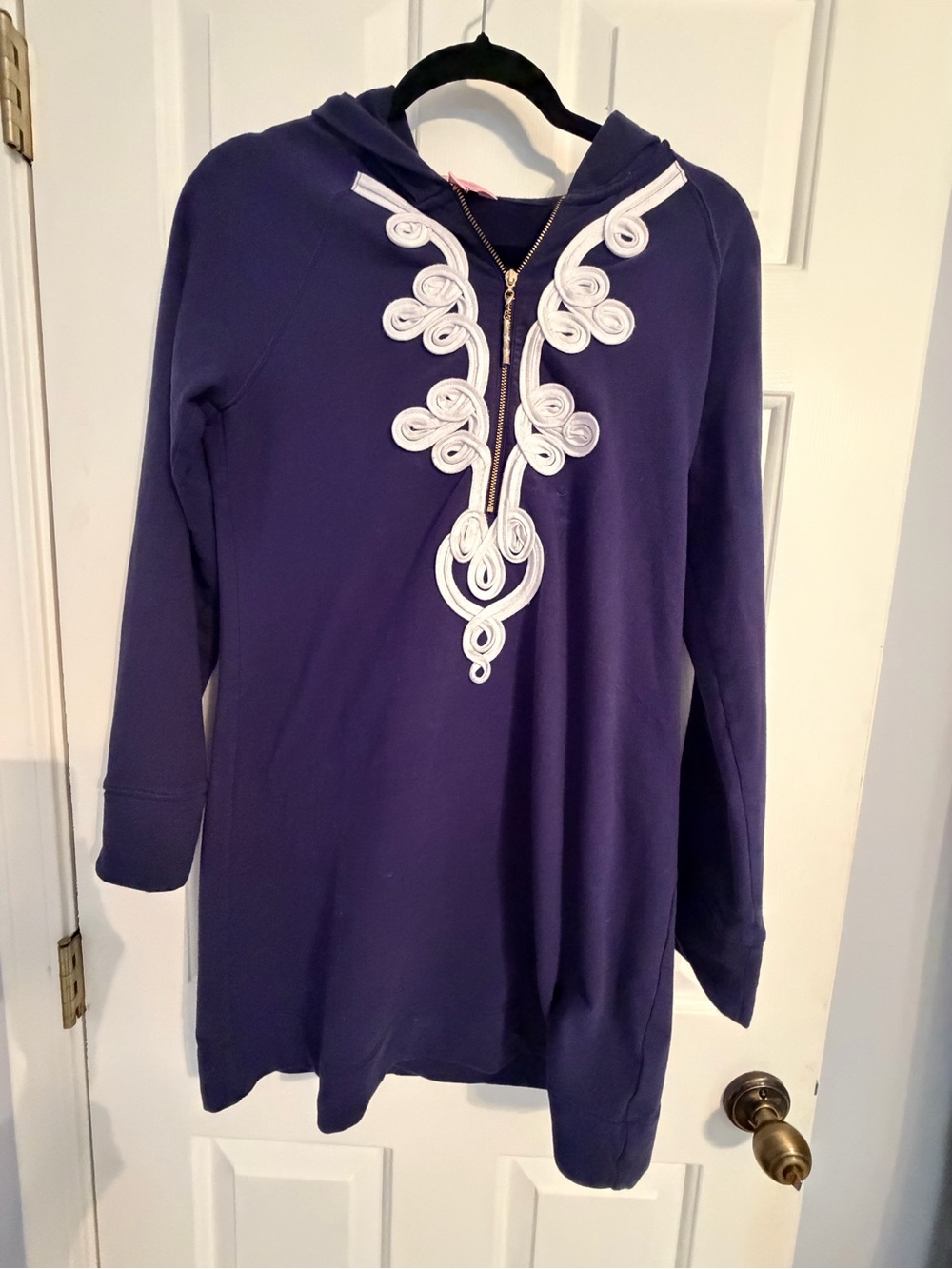 Lilly Pulitzer Navy Zip Hoodie with White Embroidered Trim